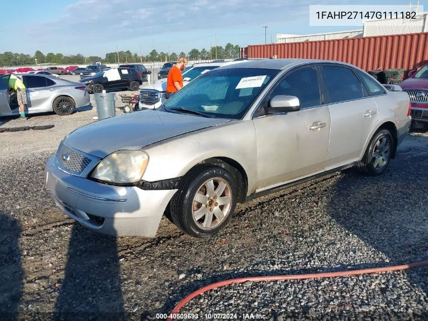 2007 Ford Five Hundred Sel VIN: 1FAHP27147G111182 Lot: 40509693