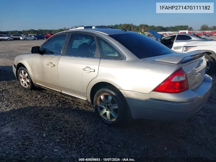 2007 Ford Five Hundred Sel VIN: 1FAHP27147G111182 Lot: 40509693