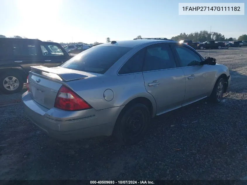 2007 Ford Five Hundred Sel VIN: 1FAHP27147G111182 Lot: 40509693