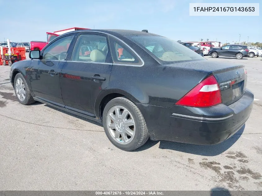 2007 Ford Five Hundred Sel VIN: 1FAHP24167G143653 Lot: 40672675