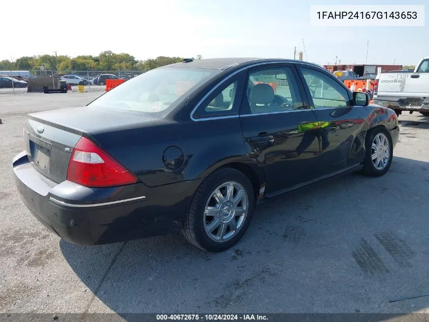 2007 Ford Five Hundred Sel VIN: 1FAHP24167G143653 Lot: 40672675