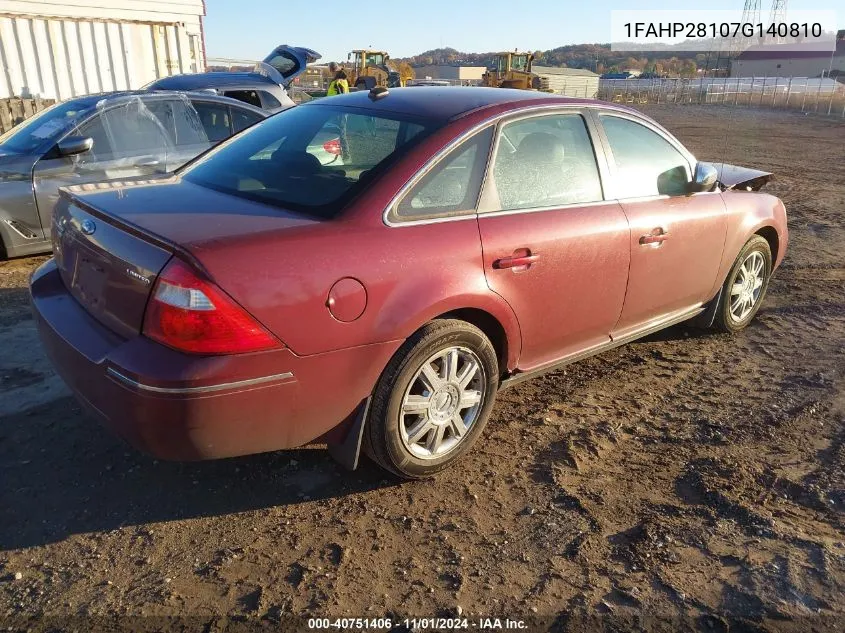 2007 Ford Five Hundred Limited VIN: 1FAHP28107G140810 Lot: 40751406