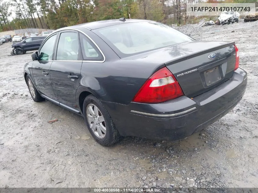 2007 Ford Five Hundred Sel VIN: 1FAFP24147G107743 Lot: 40838558