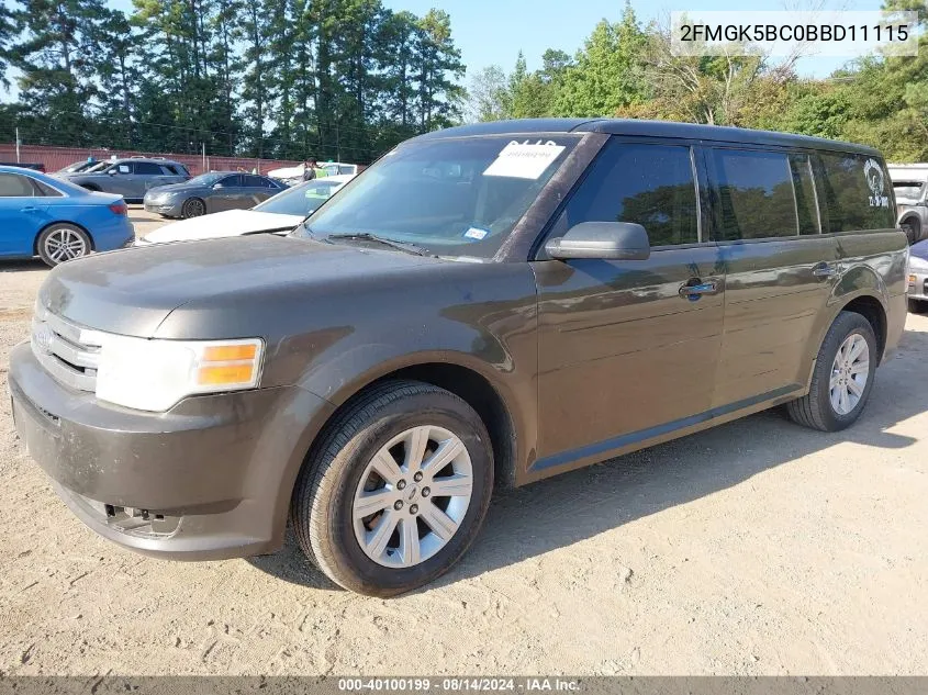 2011 Ford Flex Se VIN: 2FMGK5BC0BBD11115 Lot: 40100199