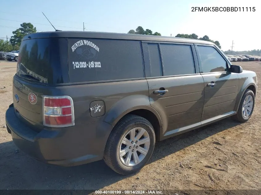 2011 Ford Flex Se VIN: 2FMGK5BC0BBD11115 Lot: 40100199