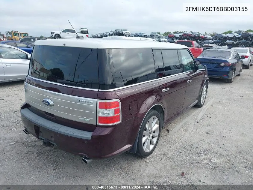 2011 Ford Flex Limited VIN: 2FMHK6DT6BBD03155 Lot: 40315673