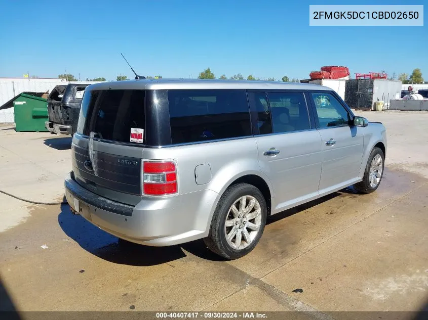 2012 Ford Flex Limited VIN: 2FMGK5DC1CBD02650 Lot: 40407417