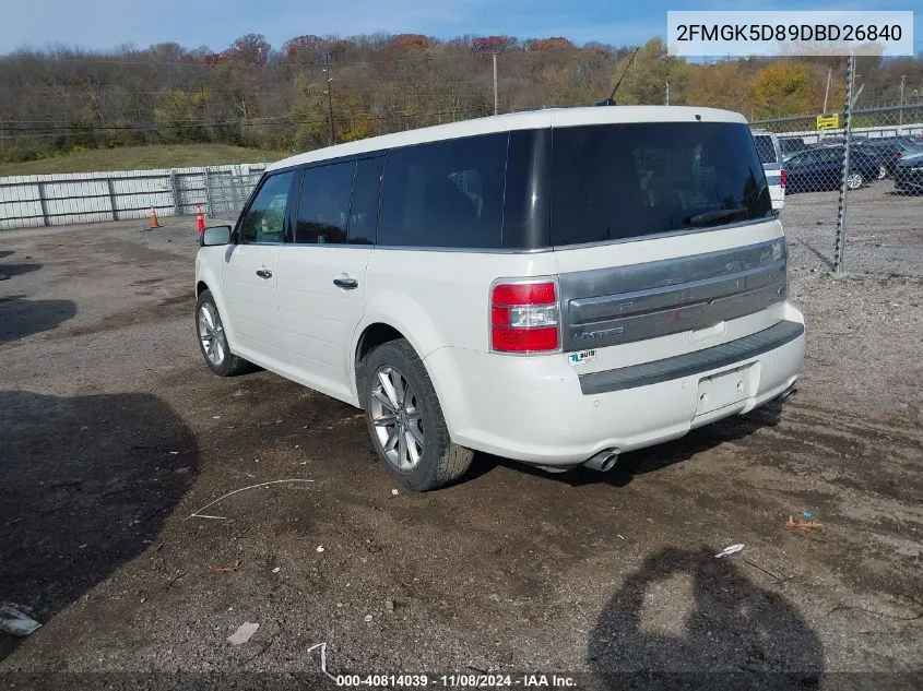 2013 Ford Flex Limited VIN: 2FMGK5D89DBD26840 Lot: 40814039