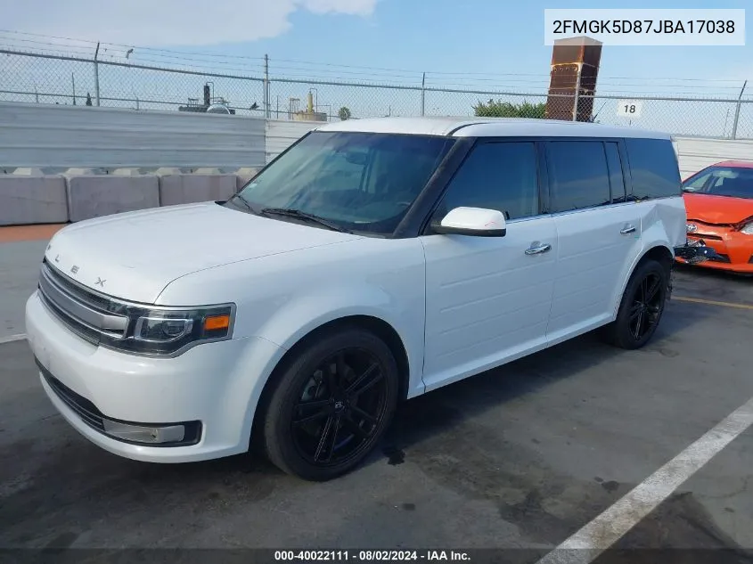 2018 Ford Flex Limited VIN: 2FMGK5D87JBA17038 Lot: 40022111