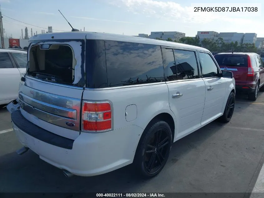 2FMGK5D87JBA17038 2018 Ford Flex Limited