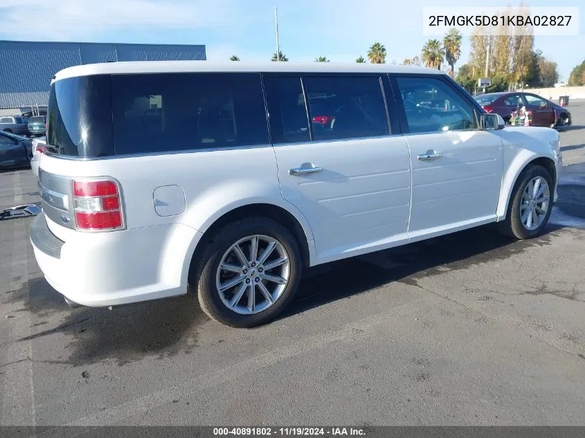 2019 Ford Flex Limited VIN: 2FMGK5D81KBA02827 Lot: 40891802