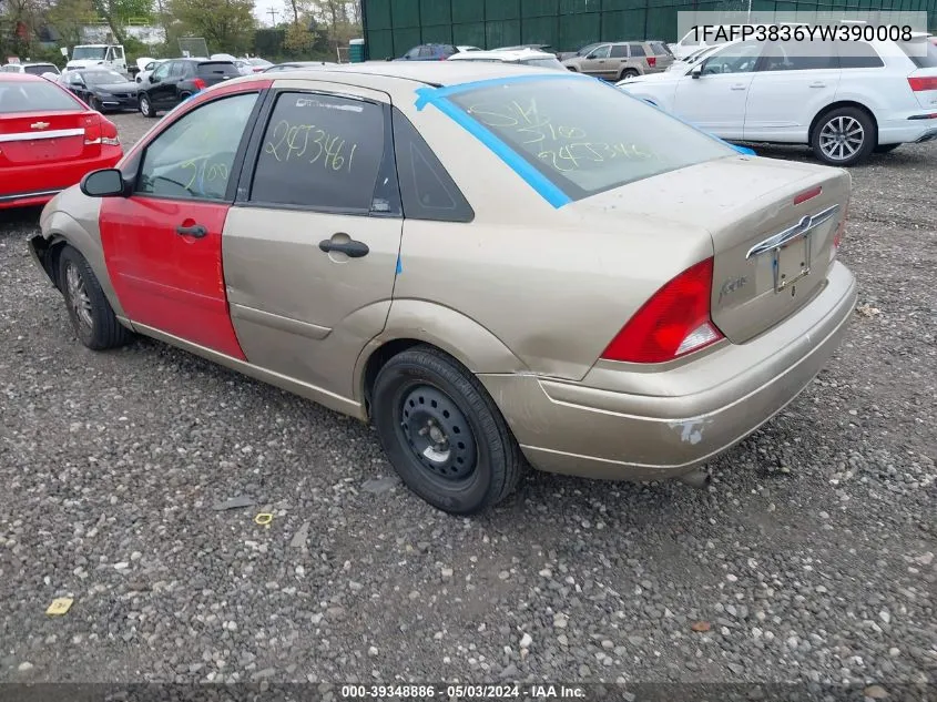 2000 Ford Focus Zts VIN: 1FAFP3836YW390008 Lot: 39348886