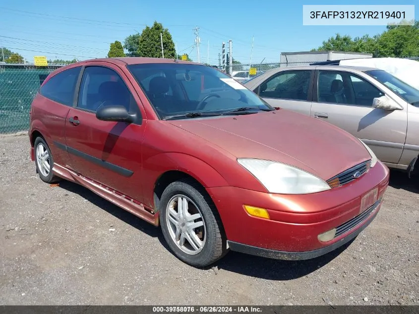 2000 Ford Focus Zx3 VIN: 3FAFP3132YR219401 Lot: 39758076