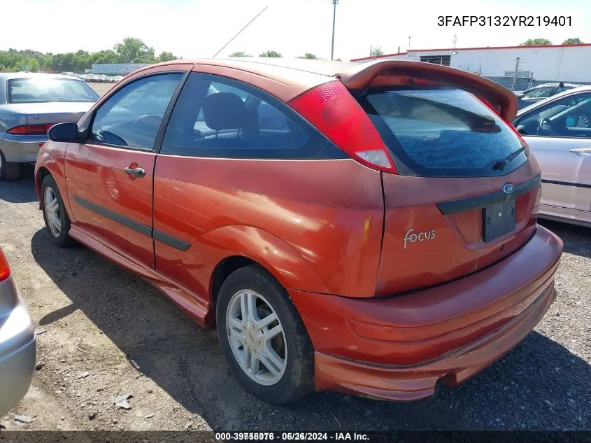 2000 Ford Focus Zx3 VIN: 3FAFP3132YR219401 Lot: 39758076