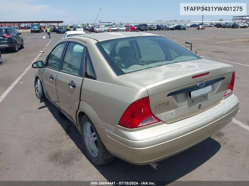 2000 Ford Focus Se VIN: 1FAFP3431YW401275 Lot: 39894441