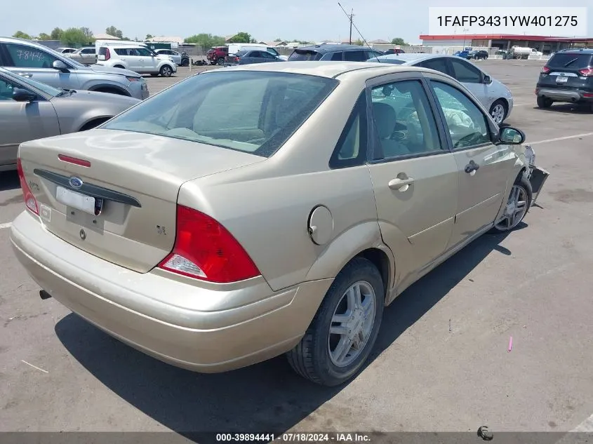 2000 Ford Focus Se VIN: 1FAFP3431YW401275 Lot: 39894441