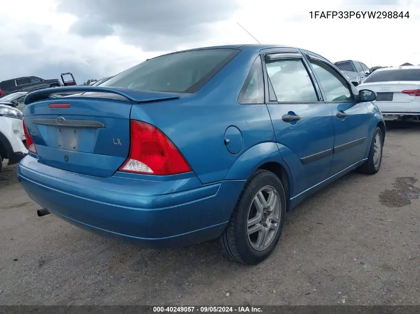 2000 Ford Focus Lx VIN: 1FAFP33P6YW298844 Lot: 40249057