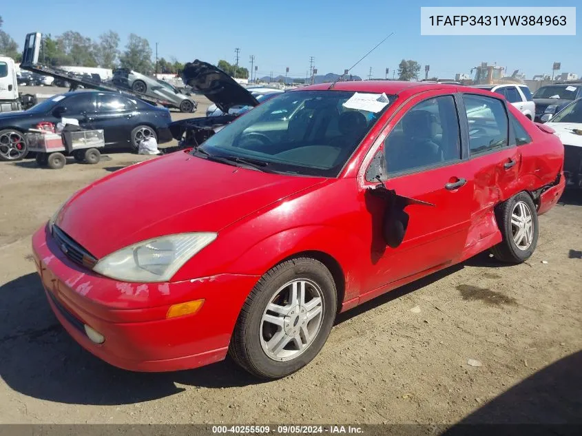 2000 Ford Focus Se VIN: 1FAFP3431YW384963 Lot: 40255509