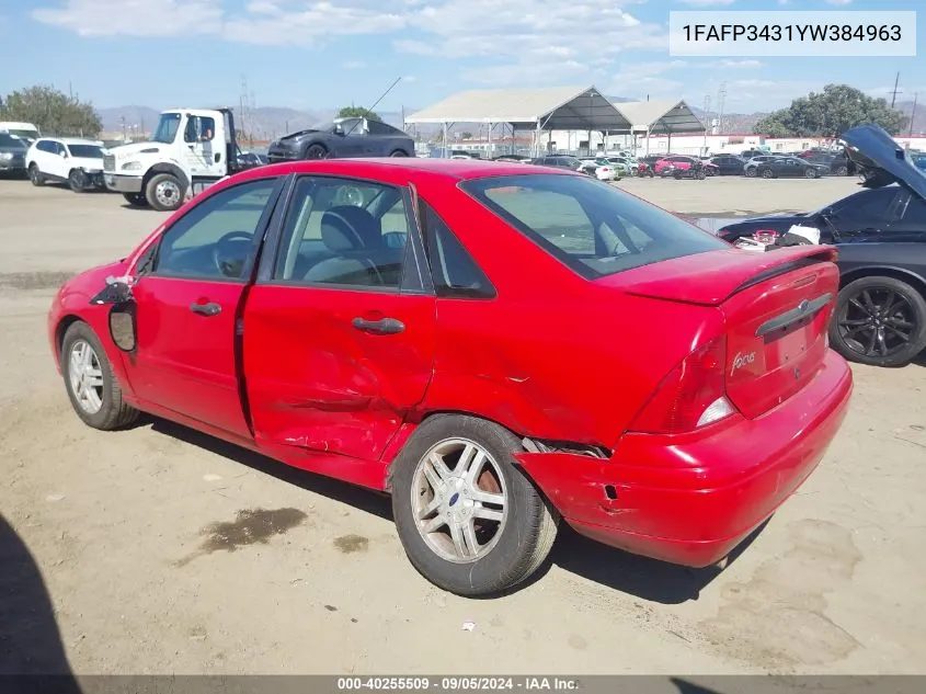 2000 Ford Focus Se VIN: 1FAFP3431YW384963 Lot: 40255509