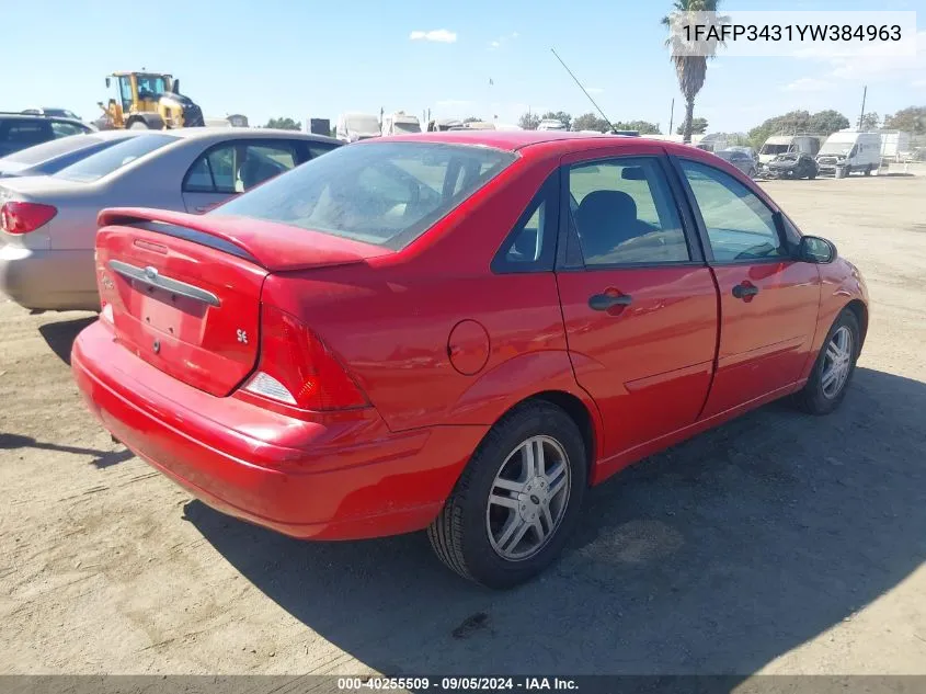 2000 Ford Focus Se VIN: 1FAFP3431YW384963 Lot: 40255509