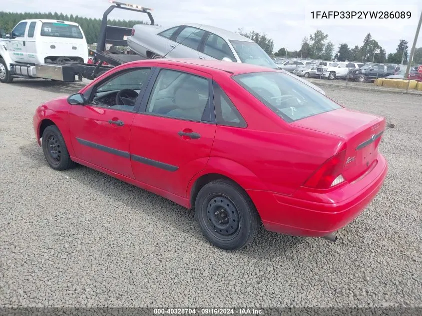 2000 Ford Focus Lx VIN: 1FAFP33P2YW286089 Lot: 40328704