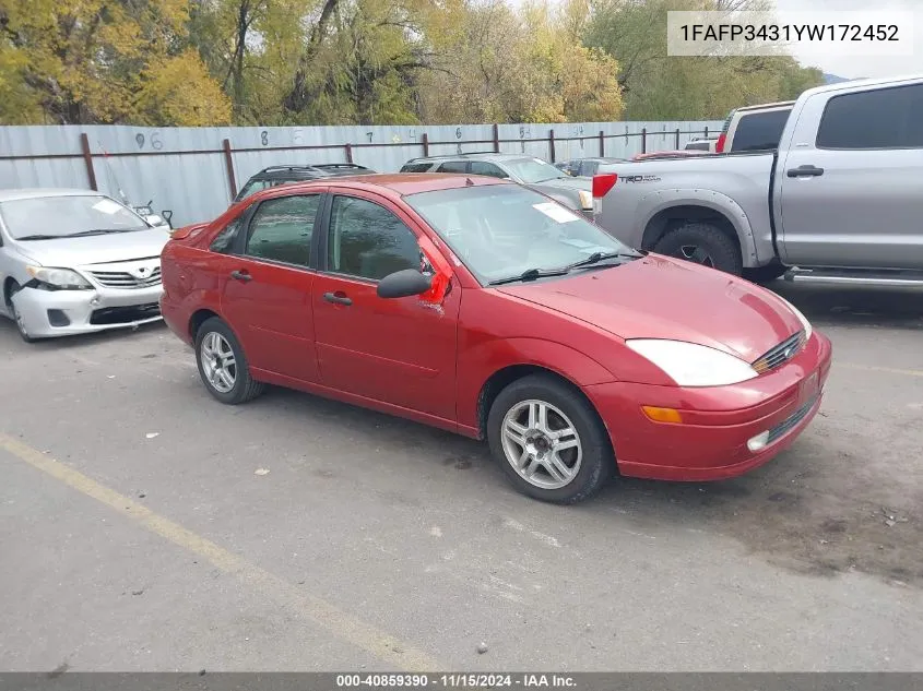 2000 Ford Focus Se VIN: 1FAFP3431YW172452 Lot: 40859390