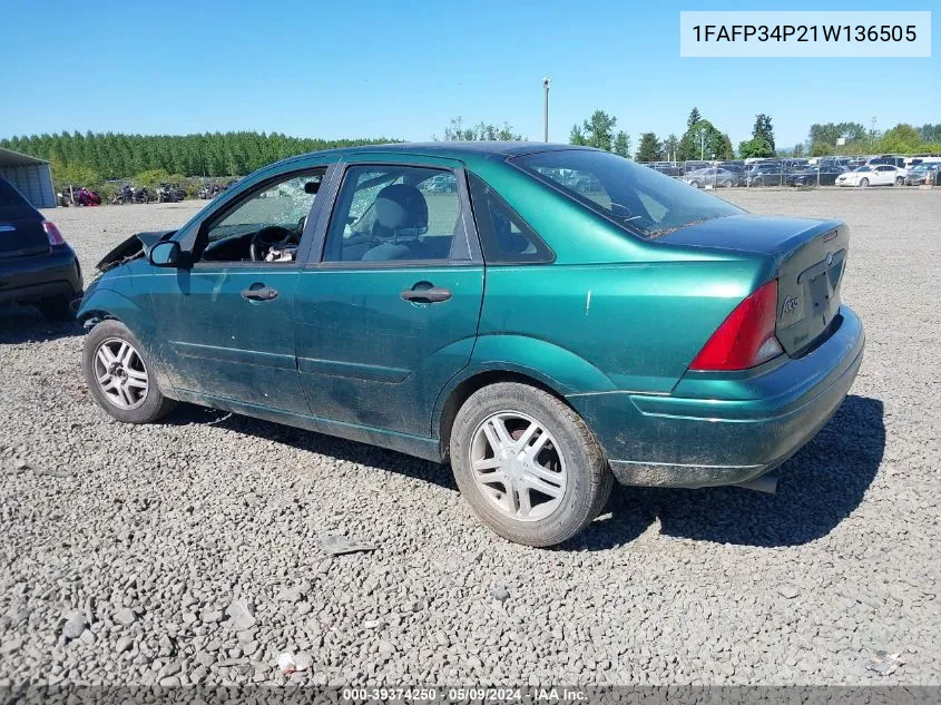 2001 Ford Focus Se VIN: 1FAFP34P21W136505 Lot: 39374250