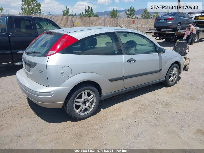 2001 Ford Focus Zx3 VIN: 3FAFP31341R170983 Lot: 39865380