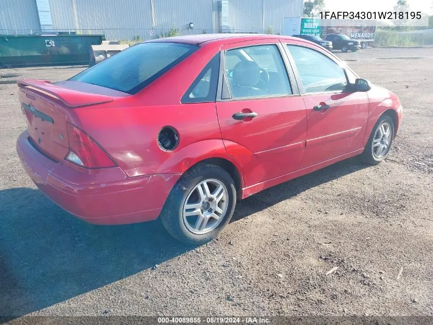 2001 Ford Focus Se VIN: 1FAFP34301W218195 Lot: 40089855