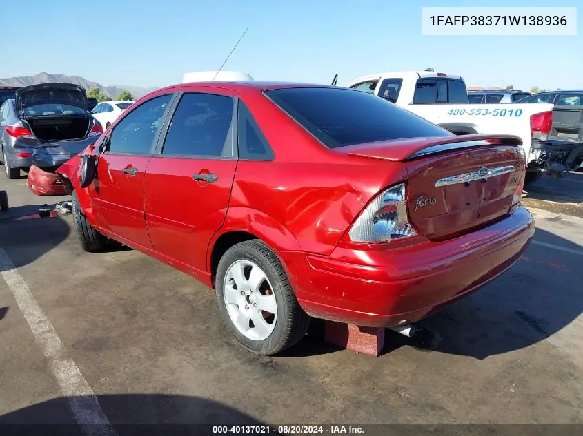 2001 Ford Focus Zts VIN: 1FAFP38371W138936 Lot: 40137021