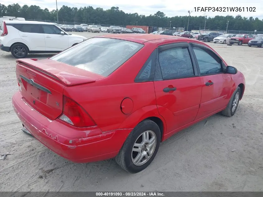 2001 Ford Focus Se VIN: 1FAFP34321W361102 Lot: 40191093