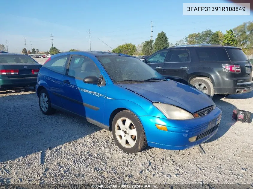 2001 Ford Focus Zx3 VIN: 3FAFP31391R108849 Lot: 40332168