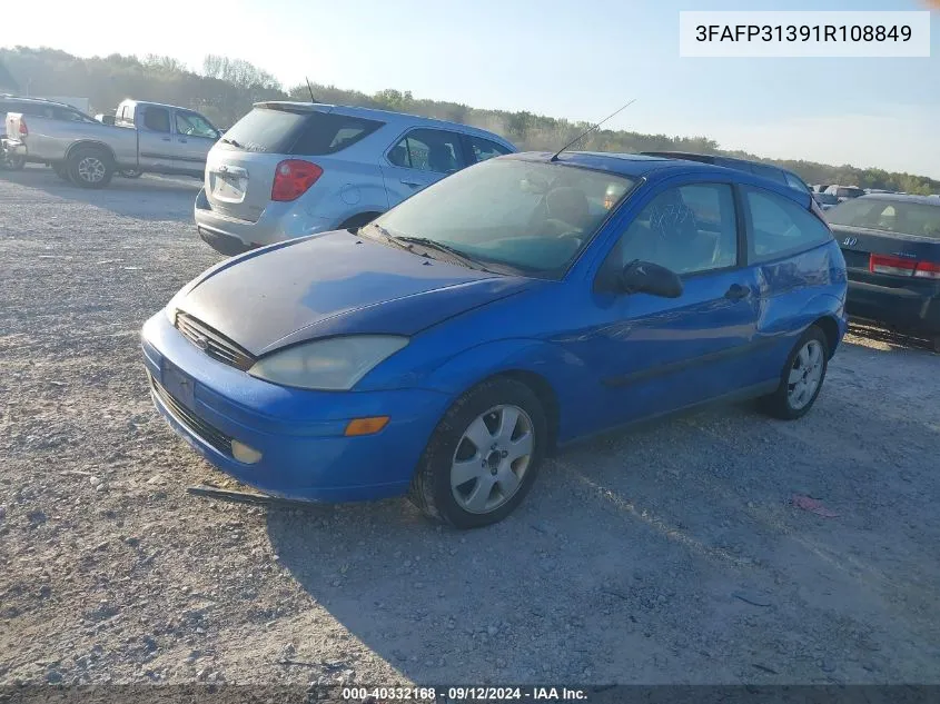 2001 Ford Focus Zx3 VIN: 3FAFP31391R108849 Lot: 40332168