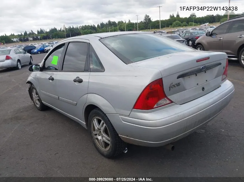 2002 Ford Focus Se VIN: 1FAFP34P22W143438 Lot: 39929080