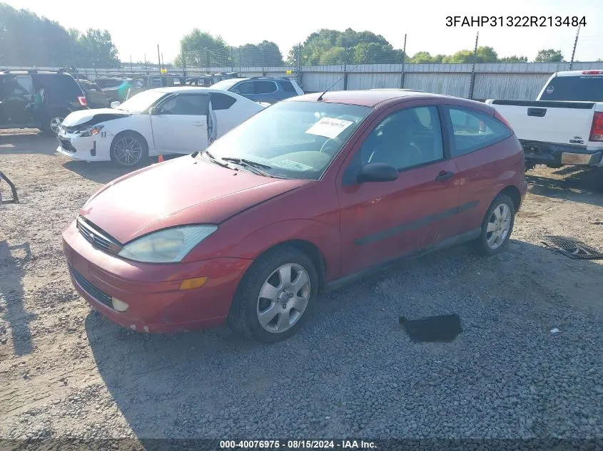 2002 Ford Focus Zx3 VIN: 3FAHP31322R213484 Lot: 40076975