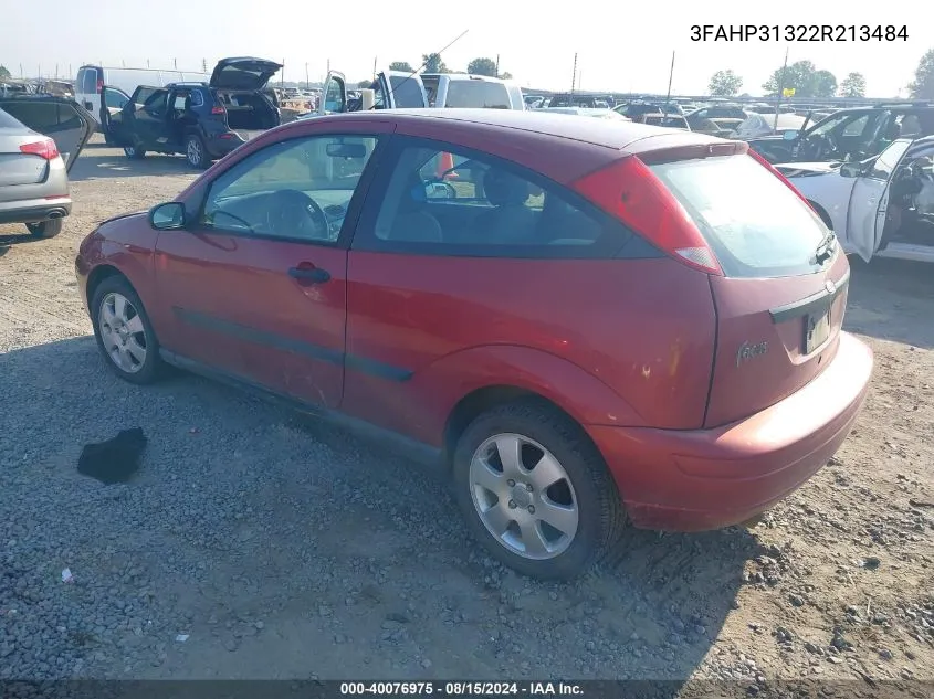 2002 Ford Focus Zx3 VIN: 3FAHP31322R213484 Lot: 40076975