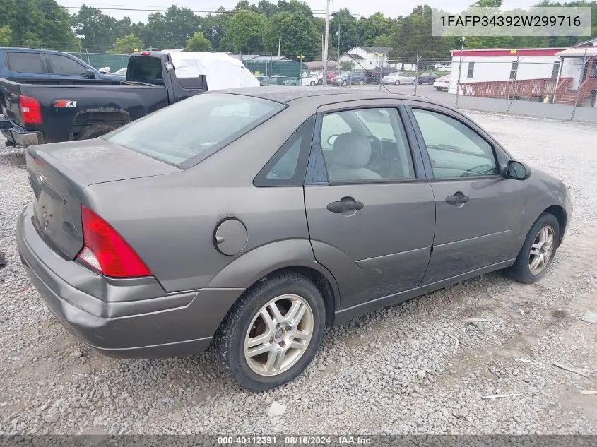 2002 Ford Focus Se VIN: 1FAFP34392W299716 Lot: 40112391