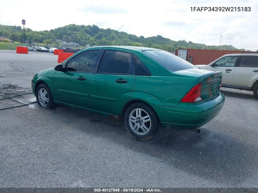 2002 Ford Focus Se VIN: 1FAFP34392W215183 Lot: 40127569