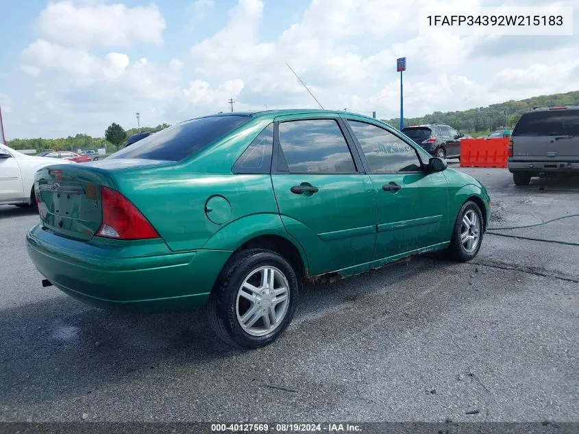 2002 Ford Focus Se VIN: 1FAFP34392W215183 Lot: 40127569