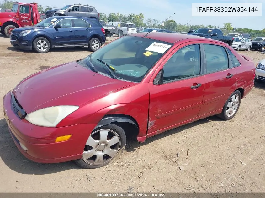 2002 Ford Focus Zts VIN: 1FAFP38302W354144 Lot: 40189724