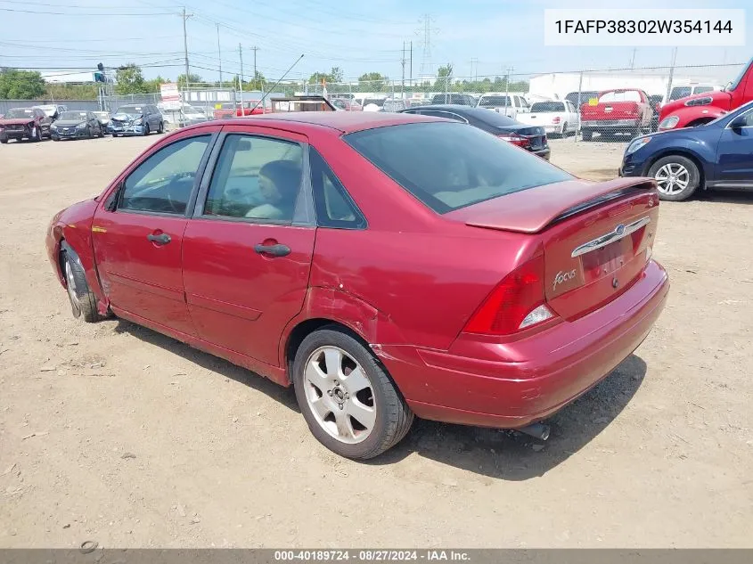 2002 Ford Focus Zts VIN: 1FAFP38302W354144 Lot: 40189724