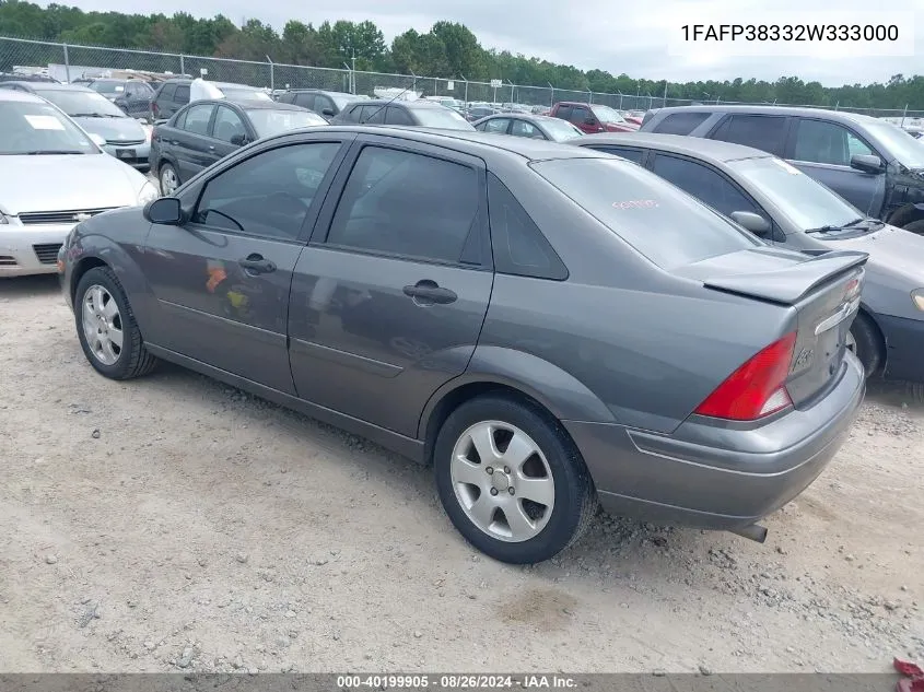 2002 Ford Focus Zts VIN: 1FAFP38332W333000 Lot: 40199905