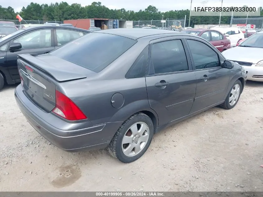 2002 Ford Focus Zts VIN: 1FAFP38332W333000 Lot: 40199905