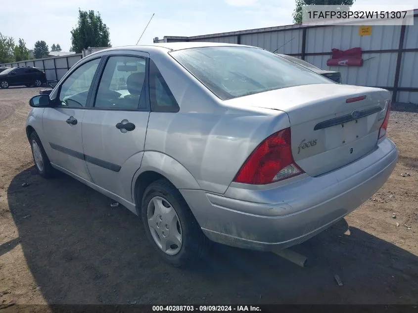 2002 Ford Focus Lx VIN: 1FAFP33P32W151307 Lot: 40288703