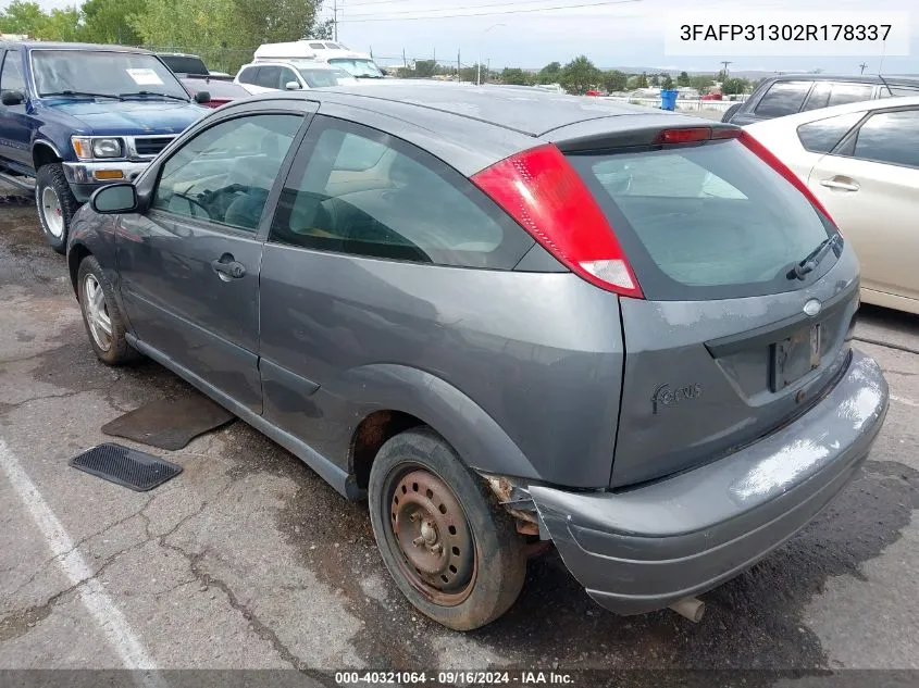 2002 Ford Focus Zx3 VIN: 3FAFP31302R178337 Lot: 40321064