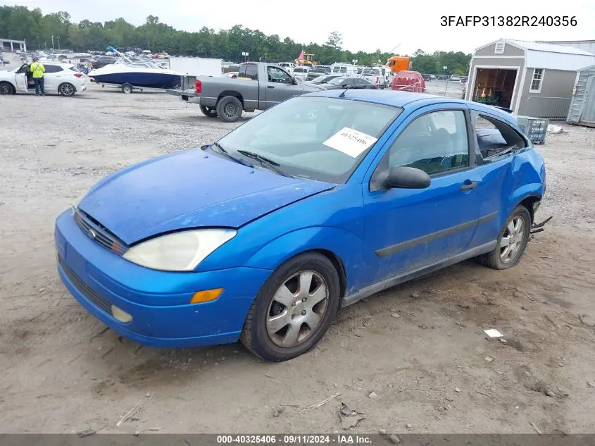 2002 Ford Focus Zx3 VIN: 3FAFP31382R240356 Lot: 40325406