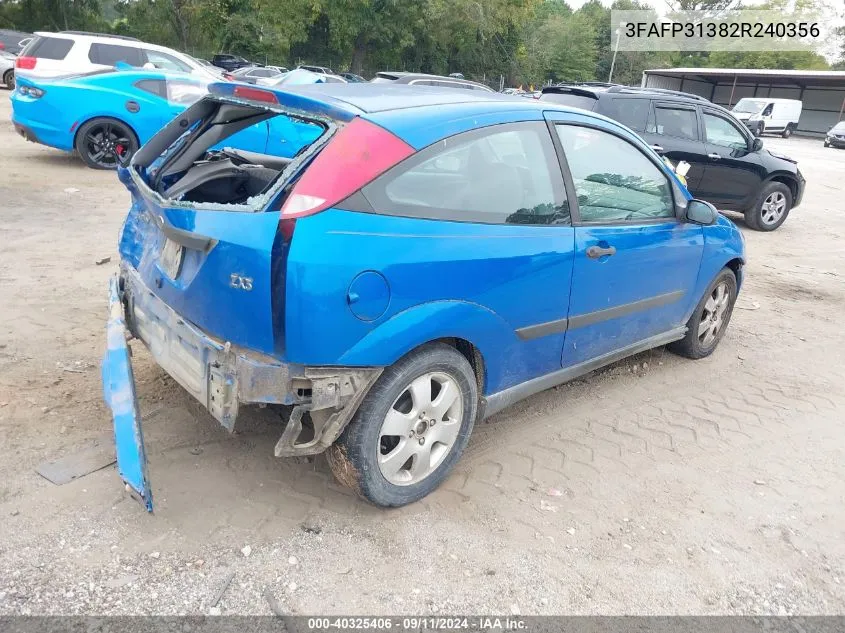 2002 Ford Focus Zx3 VIN: 3FAFP31382R240356 Lot: 40325406