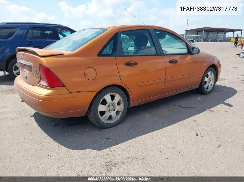 2002 Ford Focus Zts VIN: 1FAFP38302W317773 Lot: 40823890