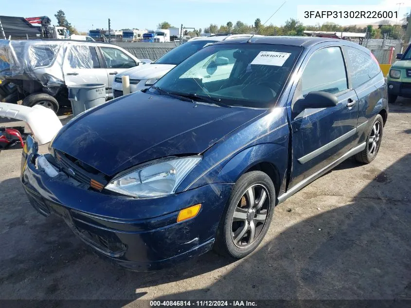 2002 Ford Focus Zx3 VIN: 3FAFP31302R226001 Lot: 40846814