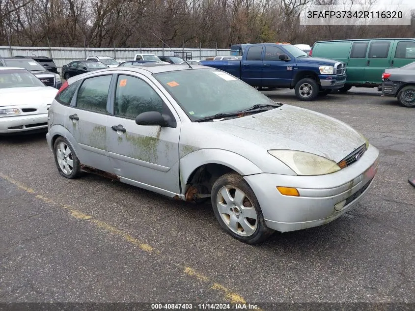 2002 Ford Focus Zx5 VIN: 3FAFP37342R116320 Lot: 40847403